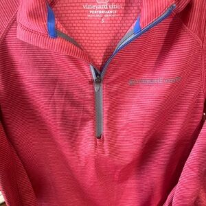 Vineyard Vines Red Zip Up Sweater with Ribbed Texture